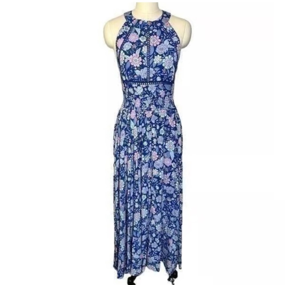 Abel The Label- Blue Floral Halter Dress- Sz Lg